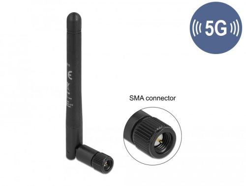 Delock 5G 3,3 - 5,0 GHz antenna SMA apa -1,0 - 4,5 dBi 10,9 cm hosszú kétirányú billenő csatlakozáss