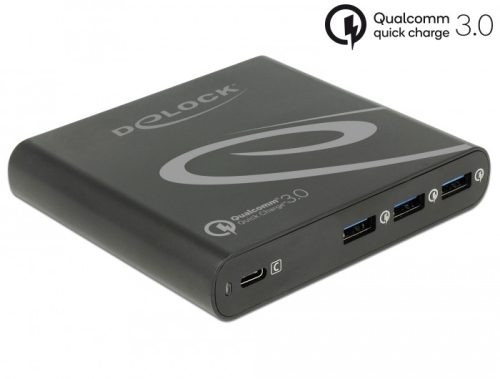 Delock USB tölto 1 db USB Type-C  PD 85 W + 3 x USB A-típusú Qualcomm Quick Charge 3.0