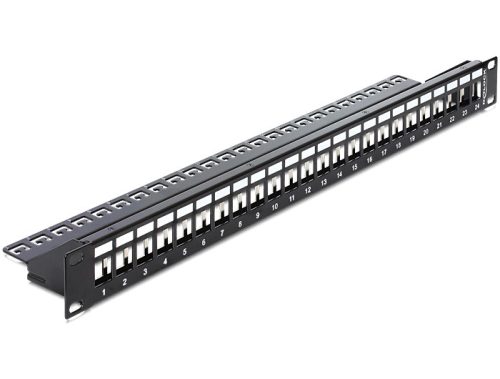 Delock 19"-s 24 portos Keystone patchpanel tehermentesítővel