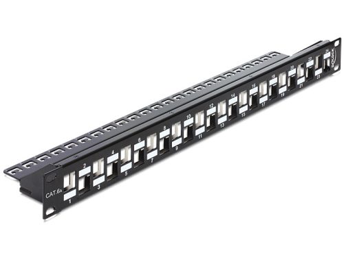 Delock 19" méretű, 24db lépcsőzetes elrendezésű porttal rendelkező Keystone patchpanel tehermentesít