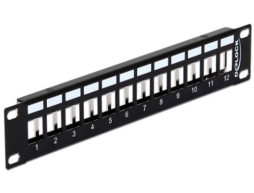 Delock 10  Keystone Patch Panel 12 portos fém, fekete színű