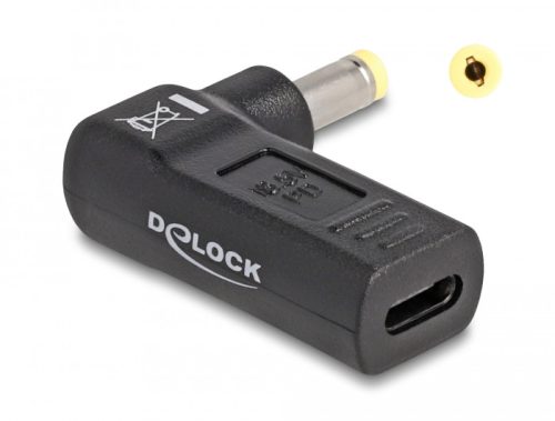 Delock Laptop töltőkábel adapter USB Type-C  anya - HP 4,8 x 1,7 mm apa 90  fokban hajlított