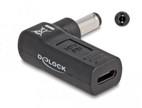 Delock Laptop töltőkábel adapter USB Type-C  anya - 5,5 x 2,1 mm apa 90  fokban hajlított