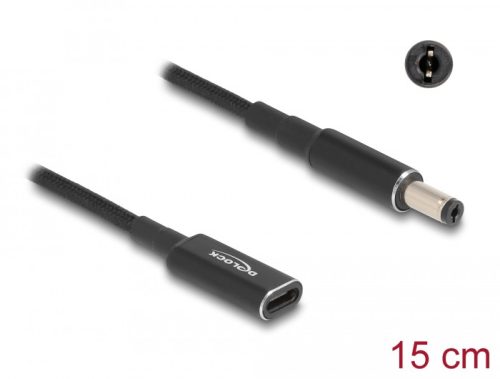 Delock Laptop töltőkábel adapterkábel USB Type-C anya - 5,5 x 2,1 mm apa 15 cm