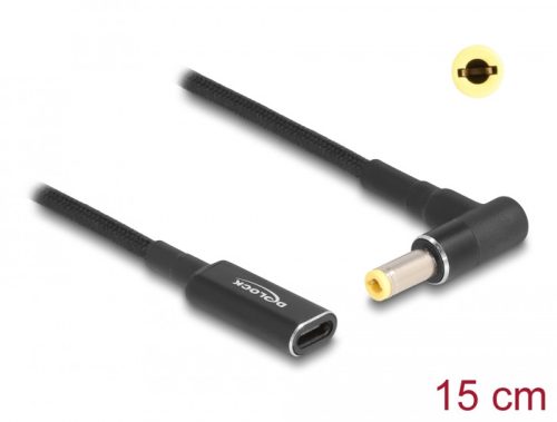 Delock Laptop töltőkábel adapterkábel USB Type-C anya - 5,5 x 2,5 mm apa 90 fokban hajlított 15 cm