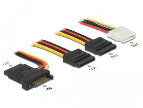 Delock Tápkábel SATA 15 tus apa > 3 x SATA anya + 1 x Molex 4 tus anya 20 cm (PCB)