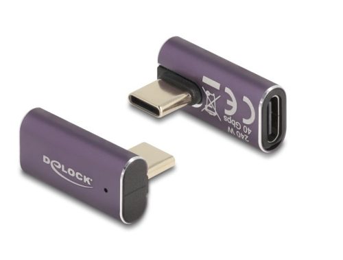 Delock USB Adapter 40 Gbps USB Type-C  PD 3.1 240 W csatlakozódugóval - csatlakozóhüvellyel, elforgatott ívelt bal / job