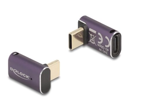 Delock USB Adapter 40 Gbps USB Type-C  PD 3.1 240 W csatlakozódugóval - csatlakozóhüvellyel, ívelt 8K 60 Hz fém