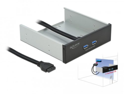 Delock 5.25  front panel 2 x SuperSpeed USB (USB 3.2 Gen 1) A-típusú porttal