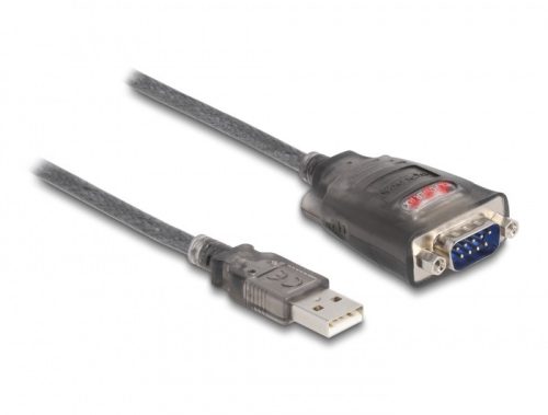 Delock Adapter A-típusú USB 2.0 - 1 x soros RS-232 D-Sub 9 tűs apa anyacsavarokkal, 3 db. LED-del 0,2 m