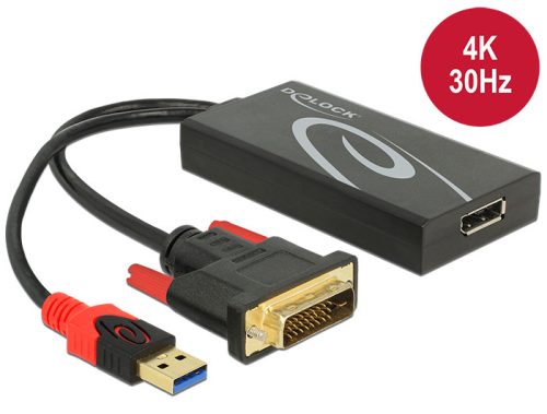 Delock Adapter DVI-dugós csatlakozó > Displayport 1.2-csatlakozóhüvely fekete