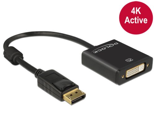 Delock Adapter Displayport 1.2-dugós csatlakozó > DVI-csatlakozóhüvely 4K aktív fekete