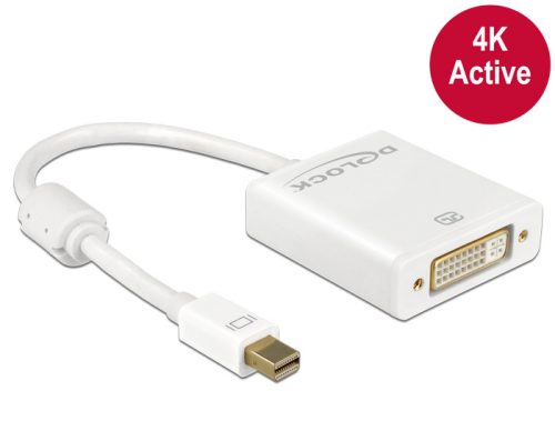 Delock Adapter mini Displayport 1.2-dugós csatlakozó > DVI-csatlakozóhüvely 4K aktív, fehér