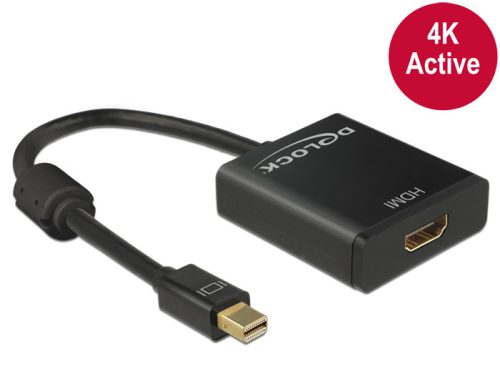 Delock Adapter mini Displayport 1.2-dugós csatlakozó > HDMI-csatlakozóhüvely 4K aktív, 20cm, fekete