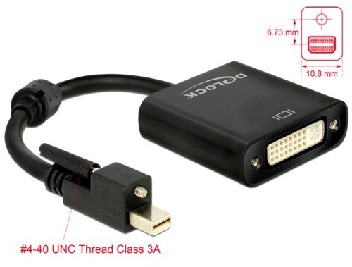 Delock Adapter mini Displayport 1.2-dugós csatlakozó csavarral > DVI-csatlakozóhüvely 4K aktív feket