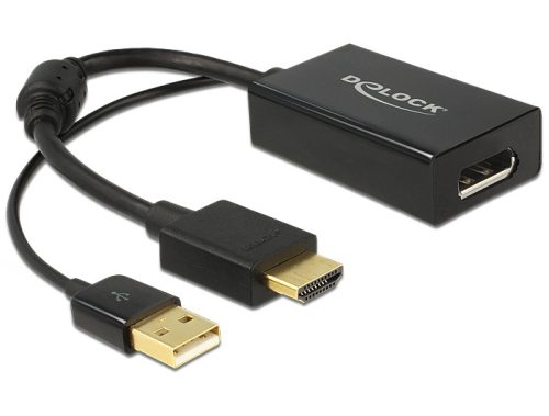 Delock Adapter HDMI-A-dugós csatlakozó > Displayport 1.2-csatlakozóhüvely fekete