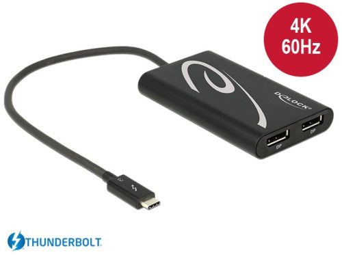 Delock Adapter Thunderbolt  3 csatlakozódugóval > 2 x Displayport csatlakozóhüvellyel 4K 60 Hz