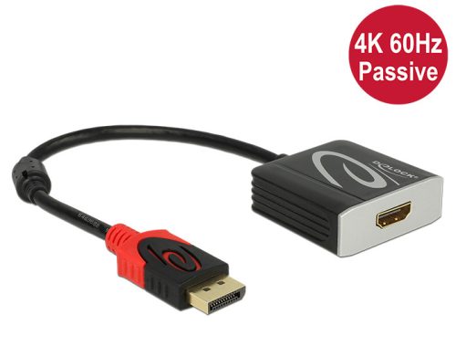 Delock Adapter Displayport 1.2-dugós csatlakozó > HDMI-csatlakozóhüvely 4K 60 Hz passzív fekete