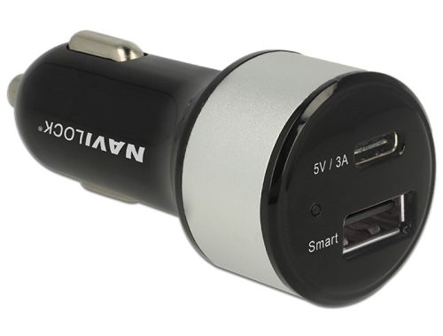 Navilock Autós töltő 1 x USB Type-C + 1 x USB Typ-A