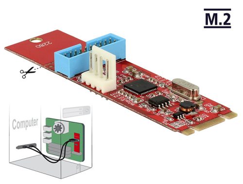 Delock Átalakító, M.2 aljzat B+M nyílással, csatlakozódugó > 1 x USB 3.0-s csatlakozósor