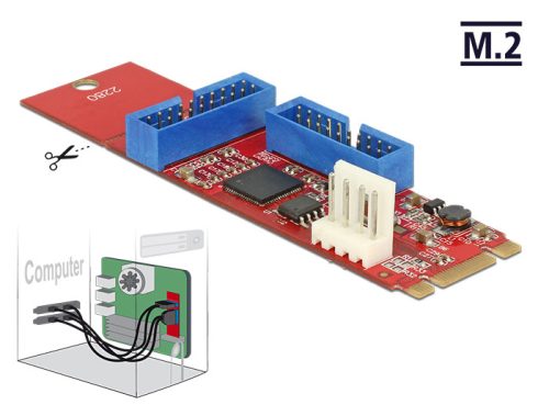 Delock Átalakító, M.2 aljzat B+M nyílással, csatlakozódugó > 2 x USB 3.0-s csatlakozósor