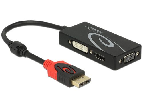 Delock Adapter Displayport 1.2-dugós csatlakozó > VGA / HDMI / DVI-csatlakozóhüvely 4K passzív feket