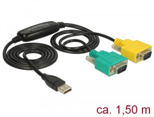 Delock Adapter, USB 2.0 A-típusú > 2 db soros DB9 RS-232