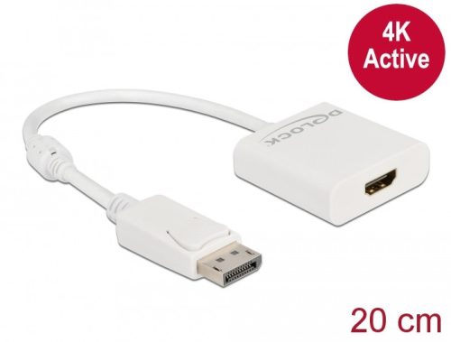 Delock Adapter DisplayPort 1.2-dugós csatlakozó-HDMI-csatlakozóhüvely 4K aktív fehér