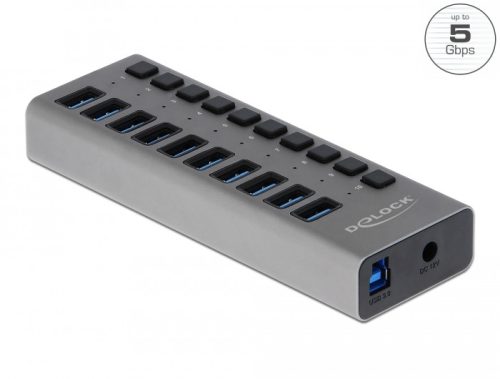 Delock Külso SuperSpeed USB hub 10 bemenettel és kapcsolóval