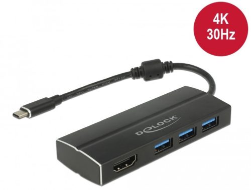 Delock USB 3.1 Gen 1 adapter USB Type-C  3 x 3.0 A-típusú USB 1 x HDMI (DP Alt Mode) 4K 30 Hz