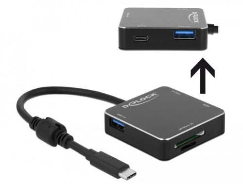 Delock 3 portos, USB 3.1 Gen 1 elosztó USB Type-C  kapcsolattal és SD + Micro SD Slottal