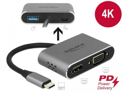 Delock USB Type-C adapter HDMI-hez és VGA-hoz 3.0 USB portal és PD-val