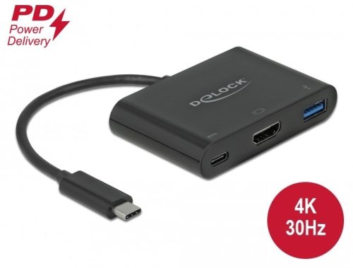 Delock USB Type-C  adapter 4K 30 Hz   s HDMI-hez A- és USB Type-C  PD porttal