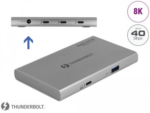 Delock Thunderbolt  4 Hub 3 porttal és egy további SuperSpeed USB 10 Gbps A-típusú porttal - 8K