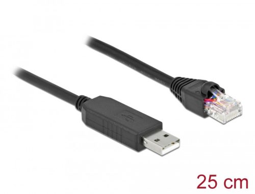 Delock Soros kapcsolati kábel FTDI chipszettel, USB 2.0 A-típusú apa - RS-232 RJ45 apa, 25 cm hosszú