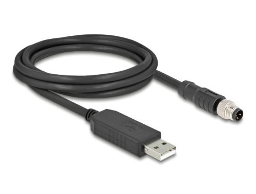 Delock M8 Soros csatlakozású kábel FTDI chip készlettel, A-típusú USB 2.0 apa - M8 RS-232 apa A-kódolású 3 tűs 1,8 m fek