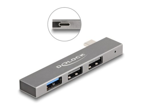 Delock 3 portos vékony USB hub USB Type-C  csatlakoztatóval és 1 x USB 10 Gbps A-típusú és 2 x A-típusú USB 2.0