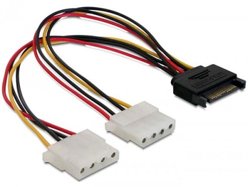 Delock 15 tűs SATA (apa)   2 db 4 tűs Molex (anya), 20 cm-es hálózati kábel