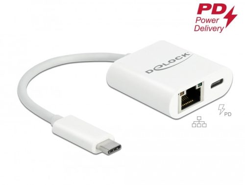 Delock USB Type-C  adapter Power Delivery porttal Gigabit LAN 10/100/1000 Mbps fehér