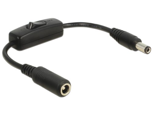 Delock DC-adapterkábel, 5,5 x 2,5 mm csatlakozódugó > DC-csatlakozóhüvely 5,5 x 2,5 mm, kapcsolóval,