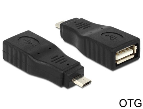 Delock adapter USB Micro B apa > USB 2.0 anya, OTG, teljesen fedett