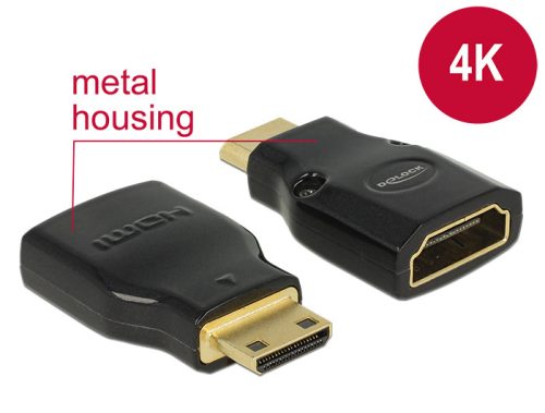 Delock Adapter Gyors-sebességű HDMI Ethernettel - HDMI Mini-C apa > HDMI-A anya 4K fekete