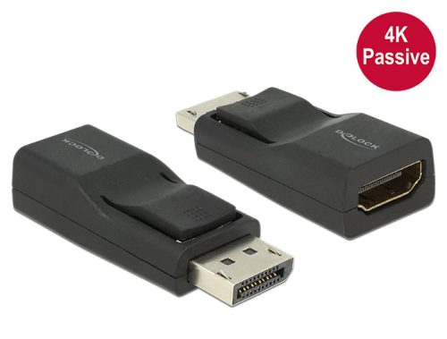 Delock Adapter Displayport 1.2-dugós csatlakozó > HDMI-csatlakozóhüvely 4K passzív, 3D, fekete