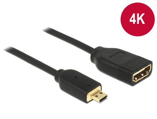 Delock kábel Gyors-sebességű HDMI Ethernettel - HDMI micro-D apa véggel / HDMI-A anya 3D 4K 20 cm