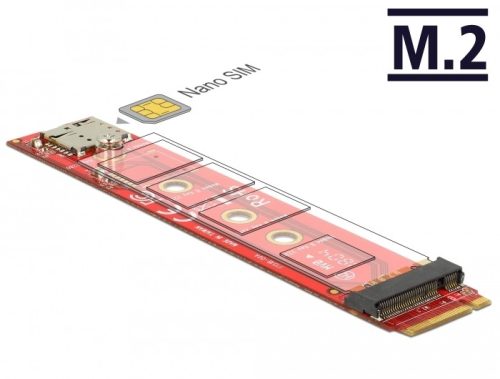 Delock Adapter, M.2 kulcs B dugó > M.2 kex B nyílású portkímélő + Nano SIM rés