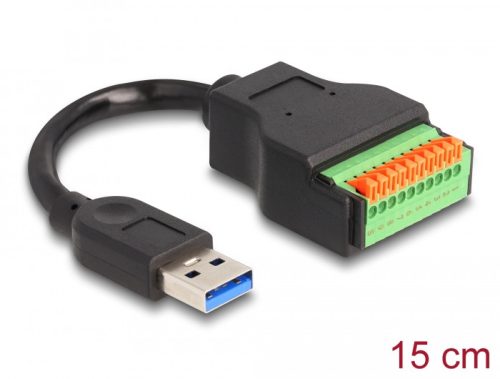 Delock A-típusú USB 3.2 Gen 1 kábel apa - terminal block adapter lenyomó gombbal 15 cm