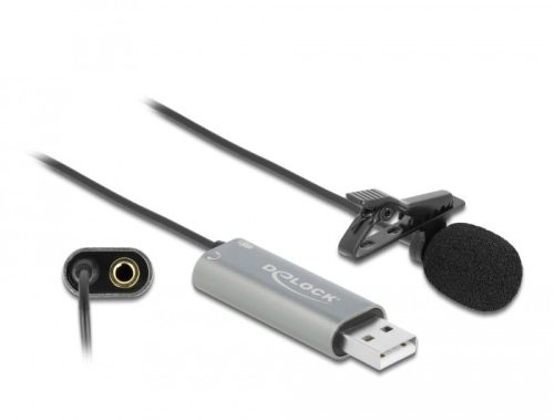 Delock USB Tie Lavalier mindenirányú csiptetős mikrofon 24 bit / 192 kHz és 3,5 mm-es sztereo jack f