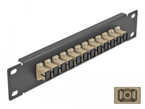 Delock 10  üvegszálas patch panel 12 portos SC Simplex bézs 1U fekete