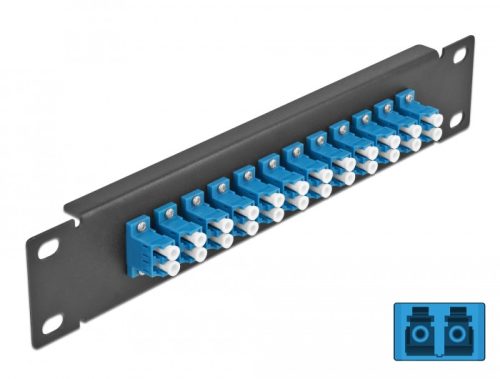 Delock 10  üvegszálas patch panel 12 portos LC Duplex kék 1U fekete