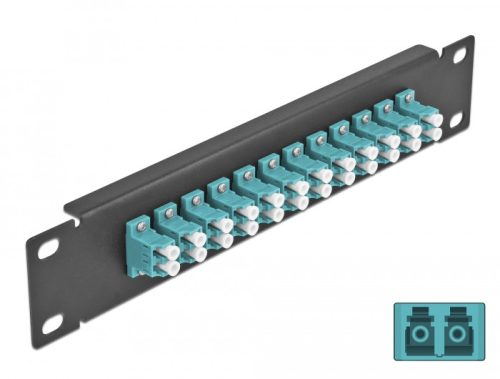 Delock 10  üvegszálas patch panel 12 portos LC Duplex vízkék 1U fekete